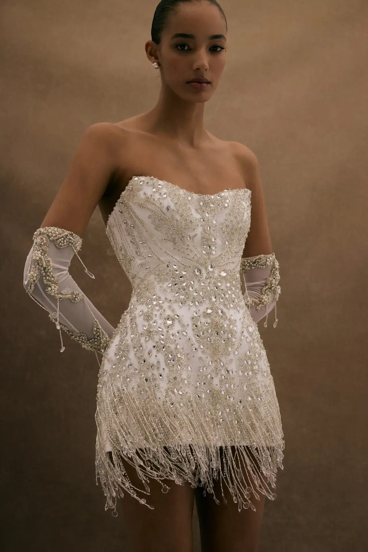 Boncuk Sallama Püsküllü El İşleme İthal Abiye Modeli