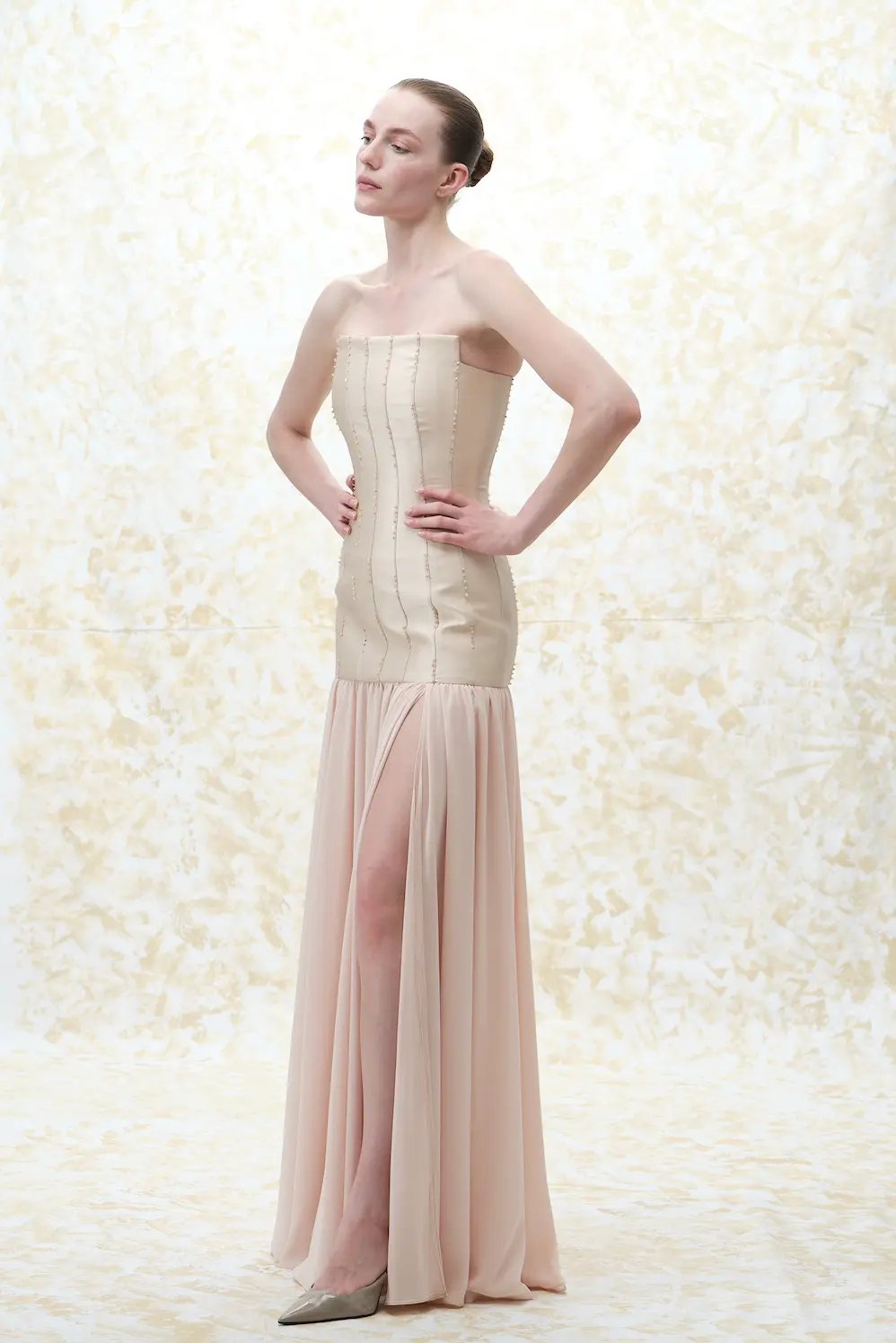 Livia Fransız Dantelli Straplez A Kesim Gelinlik - 38 Soft Pink