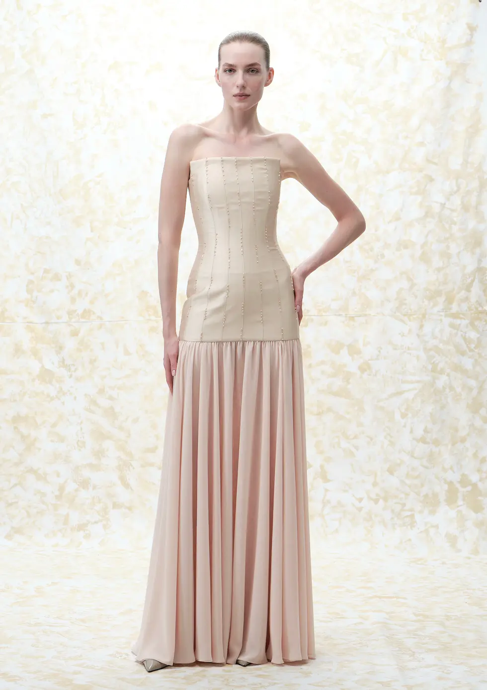 Livia Fransız Dantelli Straplez A Kesim Gelinlik